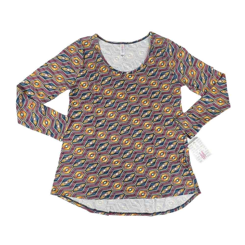 LULAROE Lynnae Top Womens M Southwestern Geometric Long Sleeve Hi Low Tunic NWT